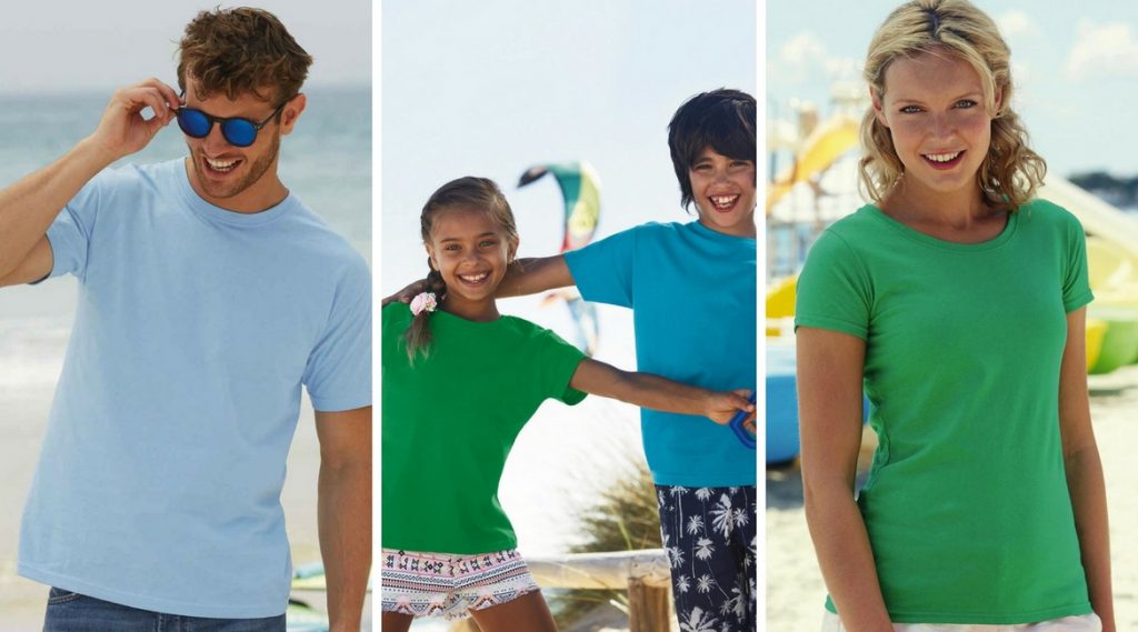 T-shirt family #1, le linee di t-shirt del marchio Fruit of the Loom: magliette per uomo, donna e bambini