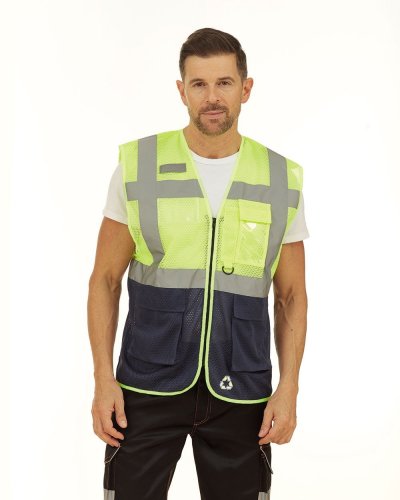 Gilet Fluo Open Mesh Executive Hi-Vis-Yellow / Navy