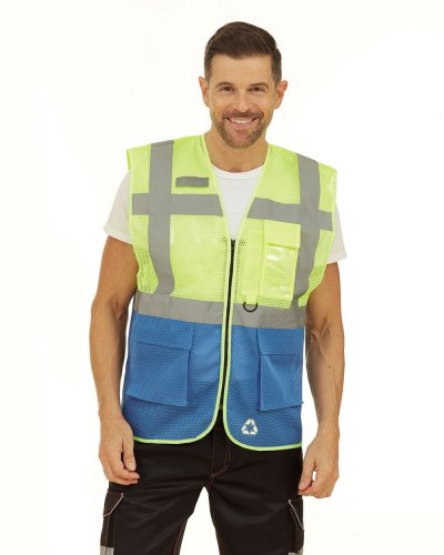Gilet Fluo Open Mesh Executive Hi-Vis-Yellow / Royal Blue