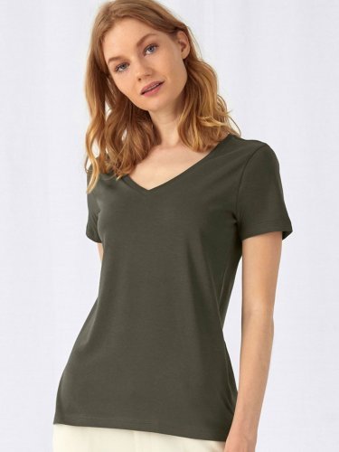 T-shirt donna B&C cotone organico scollo a V, medium fit 140g
