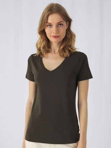 T-shirt donna B&C cotone organico scollo a V, medium fit 140g