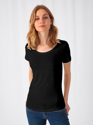 T-shirt donna B&C scollo a V cotone organico mélange 120g/m²
