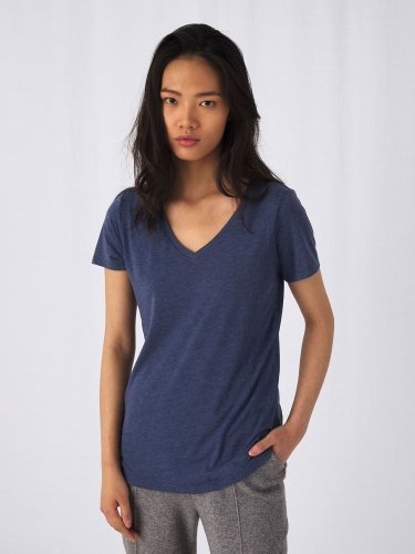 B&C Camiseta de mujer cuello en V triblend tacto suave 130g varios col
