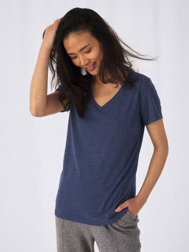 B&C Camiseta de mujer cuello en V triblend tacto suave 130g varios col