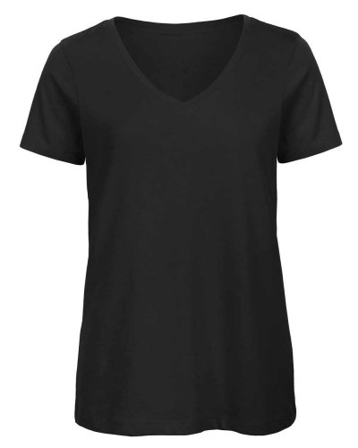 T-shirt donna in cotone organico scollo a v Black