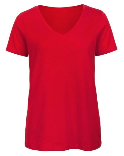 T-shirt donna in cotone organico scollo a v Red