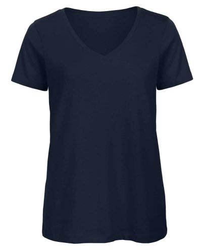 T-shirt donna in cotone organico scollo a v Navy