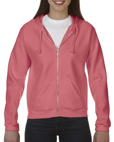 Felpa donna con cappuccio e cerniera Neon Red Orange