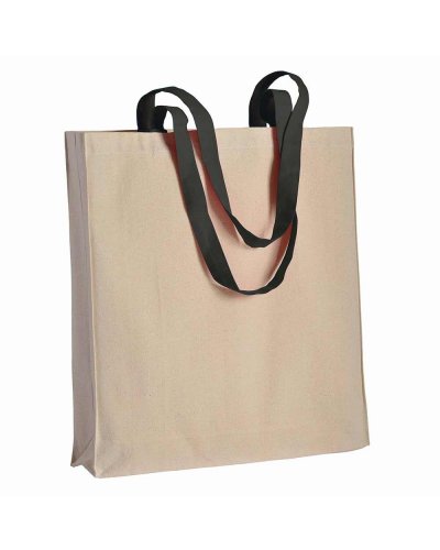 Shopper in cotone manici colorati con soffietto da 220 gr Nero