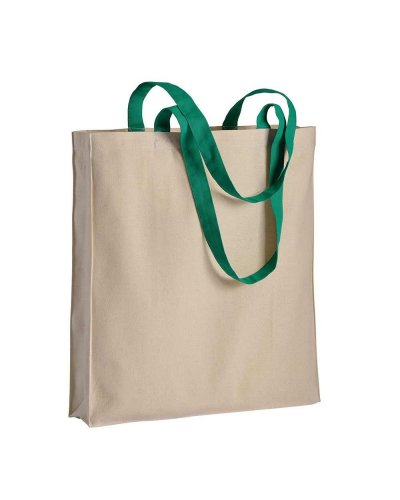 Shopper in cotone manici colorati con soffietto da 220 gr Verde