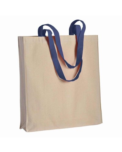 Shopper in cotone manici colorati con soffietto da 220 gr Blu scuro