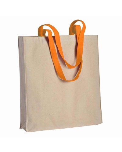 Shopper in cotone manici colorati con soffietto da 220 gr Arancione