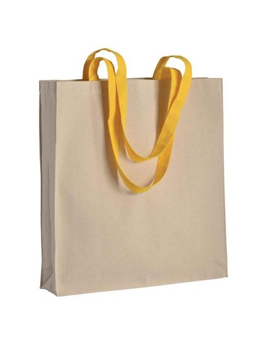Shopper in cotone manici colorati con soffietto da 220 gr Giallo