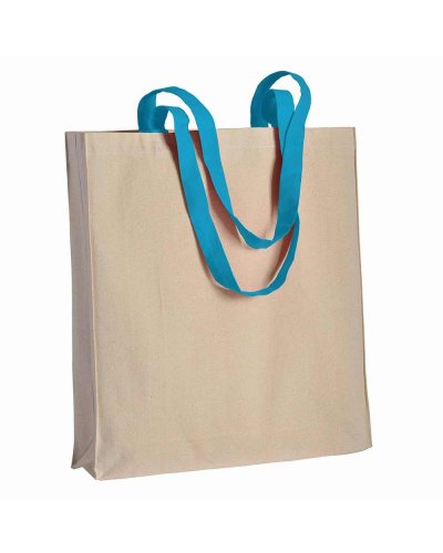 Shopper in cotone manici colorati con soffietto da 220 gr Celeste