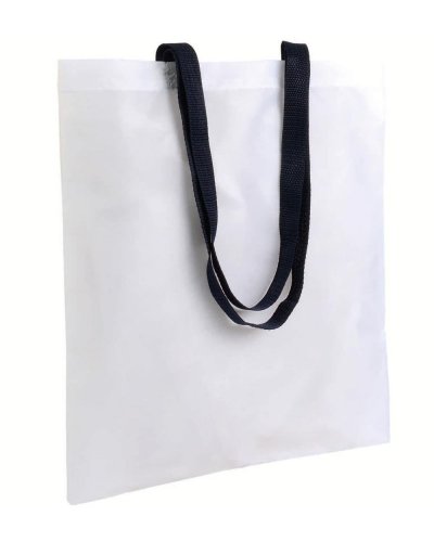 Shopper bianca in poliestere con manici lunghi colorati Nero