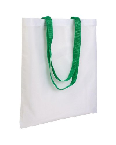 Shopper bianca in poliestere con manici lunghi colorati Verde