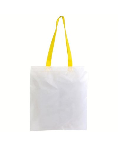 Shopper bianca in poliestere con manici lunghi colorati