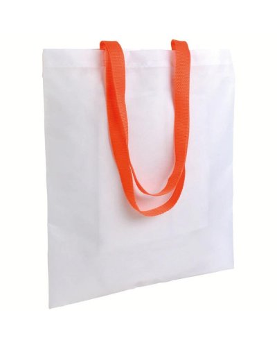 Shopper bianca in poliestere con manici lunghi colorati Arancione
