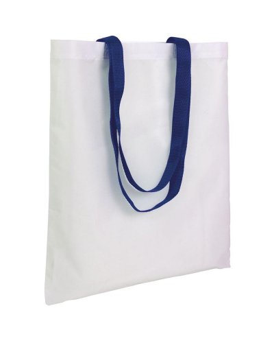 Shopper bianca in poliestere con manici lunghi colorati Blu scuro