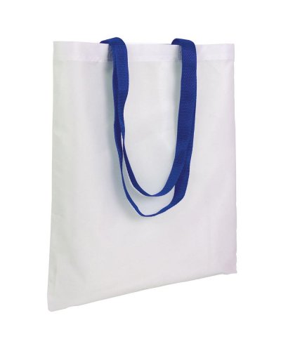 Shopper bianca in poliestere con manici lunghi colorati Blu Royal