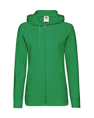Felpa donna leggera con zip intera e cappuccio Kelly green