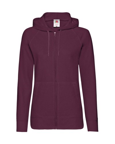 Felpa donna leggera con zip intera e cappuccio Burgundy