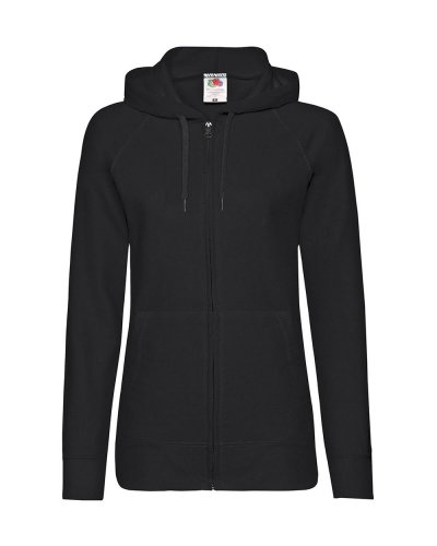 Felpa donna leggera con zip intera e cappuccio Nero