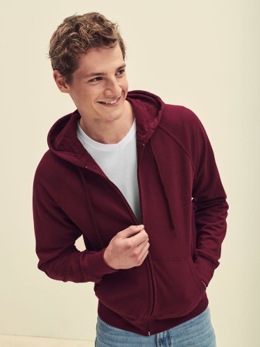 Felpa leggera Fruit of the Loom zip cappuccio 80% cotone