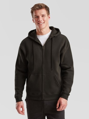 Felpa premium con cappuccio e zip lunga 70% cotone