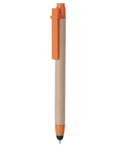 Penna a sfera con touch screen in plastica e cartone riciclato Arancione