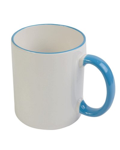 Tazza con manico e bordo colorati 320 ml Celeste