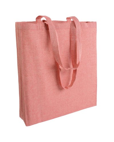 Shopper in cotone riciclato effetto melange con soffietto Rosso