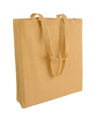 Shopper in cotone riciclato effetto melange con soffietto Giallo