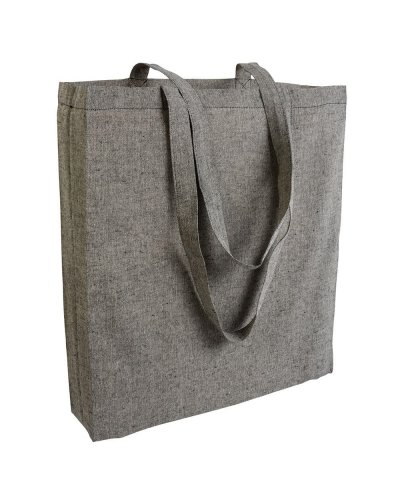 Shopper in cotone riciclato effetto melange con soffietto Nero