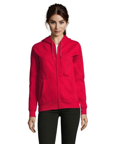 Felpa con zip e cappuccio foderato women Rosso