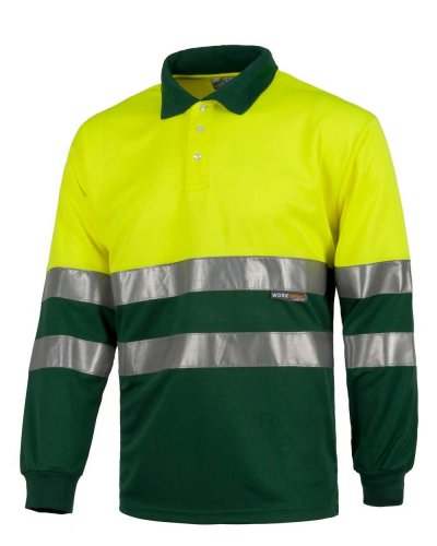 Polo combinata  manica lunga alta visibilità Classe II Giallo / Verde Scuro