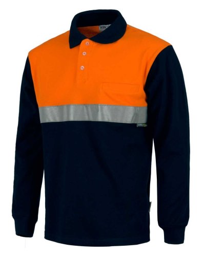 Polo manica lunga con tasca sul petto NAVY / ORANGE
