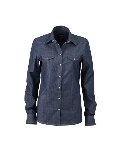 Camicia donna in tessuto denim dark-denim