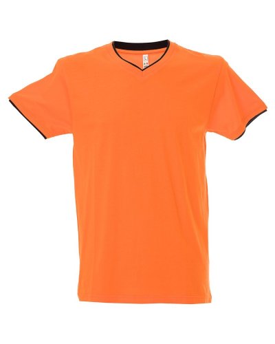 T-shirt scollo a V fondo manica doppio in contrasto Serbia Orange