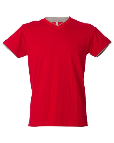 T-shirt scollo a V fondo manica doppio in contrasto Serbia Red
