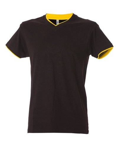 T-shirt scollo a V fondo manica doppio in contrasto Serbia Black