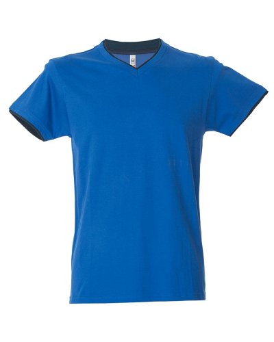 T-shirt scollo a V fondo manica doppio in contrasto Serbia Royal