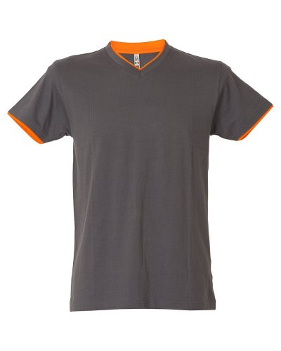 T-shirt scollo a V fondo manica doppio in contrasto Serbia Grey