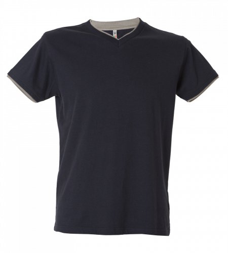 T-shirt scollo a V fondo manica doppio in contrasto Serbia