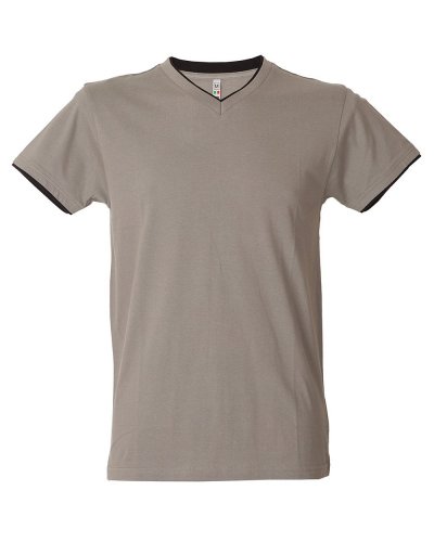T-shirt scollo a V fondo manica doppio in contrasto Serbia Light Grey