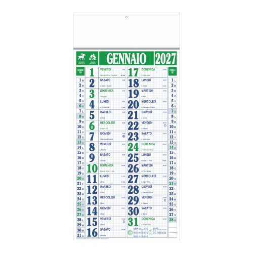Calendario Olandese Maxi Quadrettato 33x70 cm Rosso o Verde