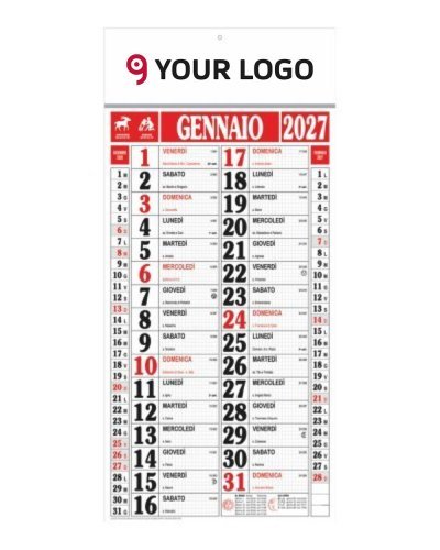 Calendario Olandese Maxi Quadrettato 33x70 cm Rosso o Verde