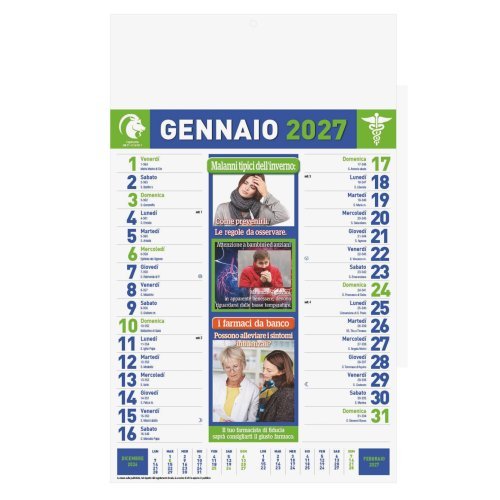 Calendario Consigli del Farmacista 2027, 12 fogli, carta patinata