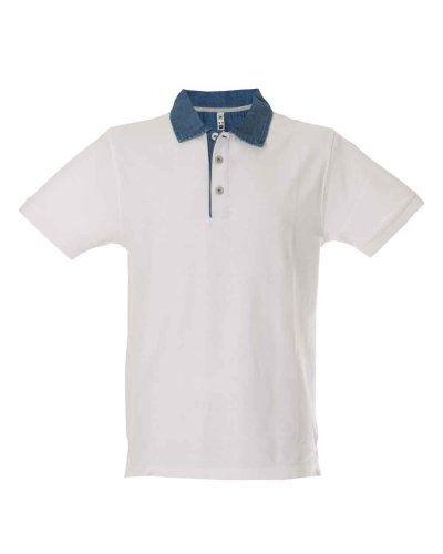Polo manica corta con colletto in tessuto denim Granada White