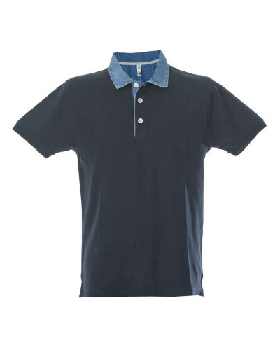 Polo manica corta con colletto in tessuto denim Granada Navy